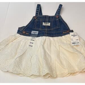 OshKosh B'gosh Baby Denim Overall Top Eyelet Bottom Dress Size 24M